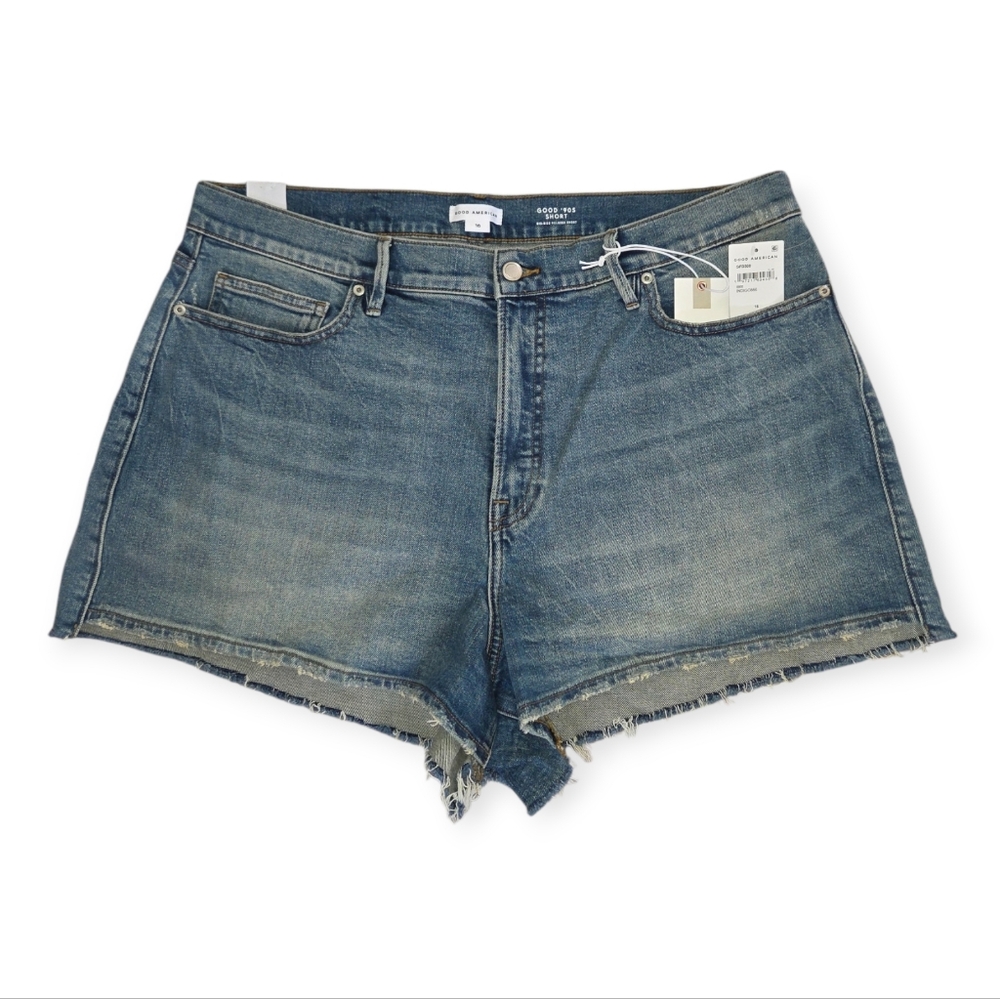 Good American Washed Blue High-Rise Denim Jean Shorts
